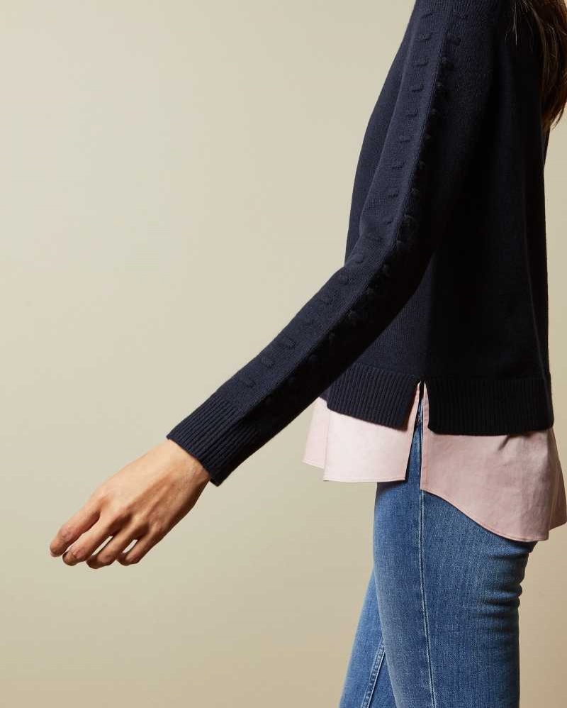 Navy Ted Baker Lissiah Bobble Sleeve Mockable Jumper | US0000365