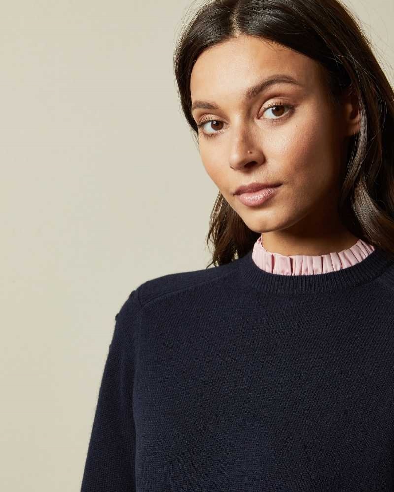 Navy Ted Baker Lissiah Bobble Sleeve Mockable Jumper | US0000365