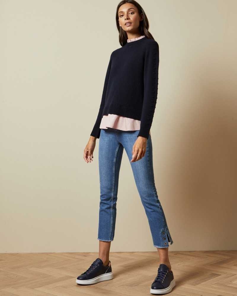 Navy Ted Baker Lissiah Bobble Sleeve Mockable Jumper | US0000365