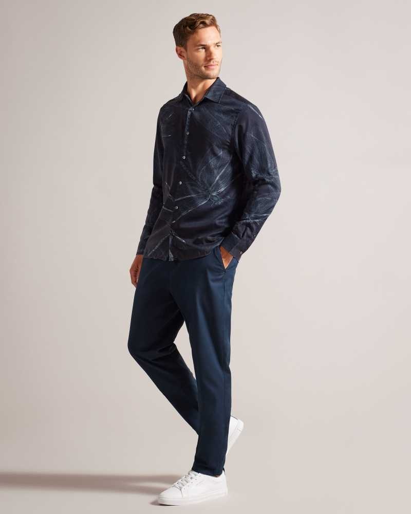 Navy Ted Baker Loreto Long Sleeve Dragonfly Shirt | US0000628