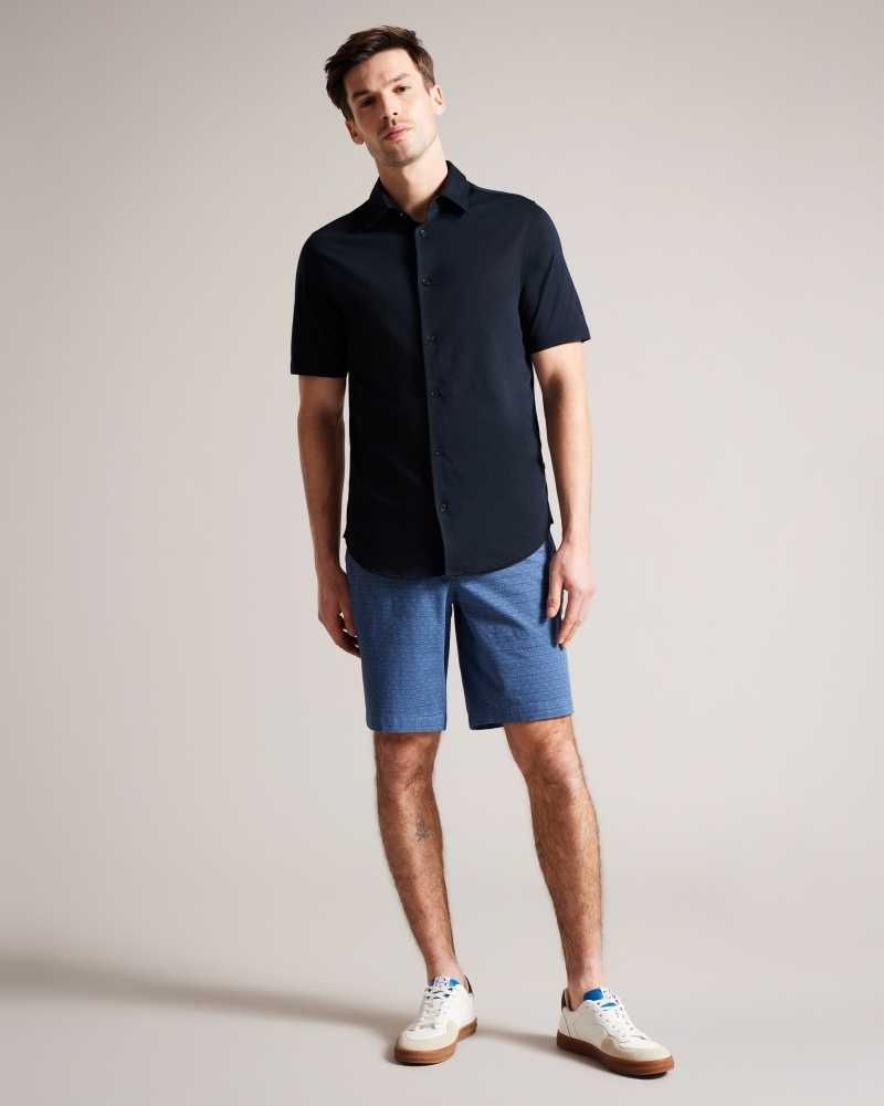 Navy Ted Baker Marrsho Short Sleeve Smart Jersey Shirt | US0000601