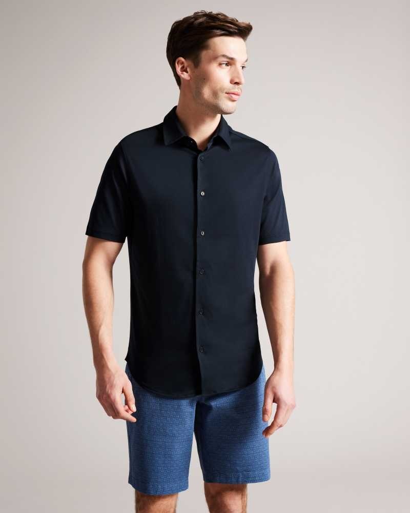 Navy Ted Baker Marrsho Short Sleeve Smart Jersey Shirt | US0000601