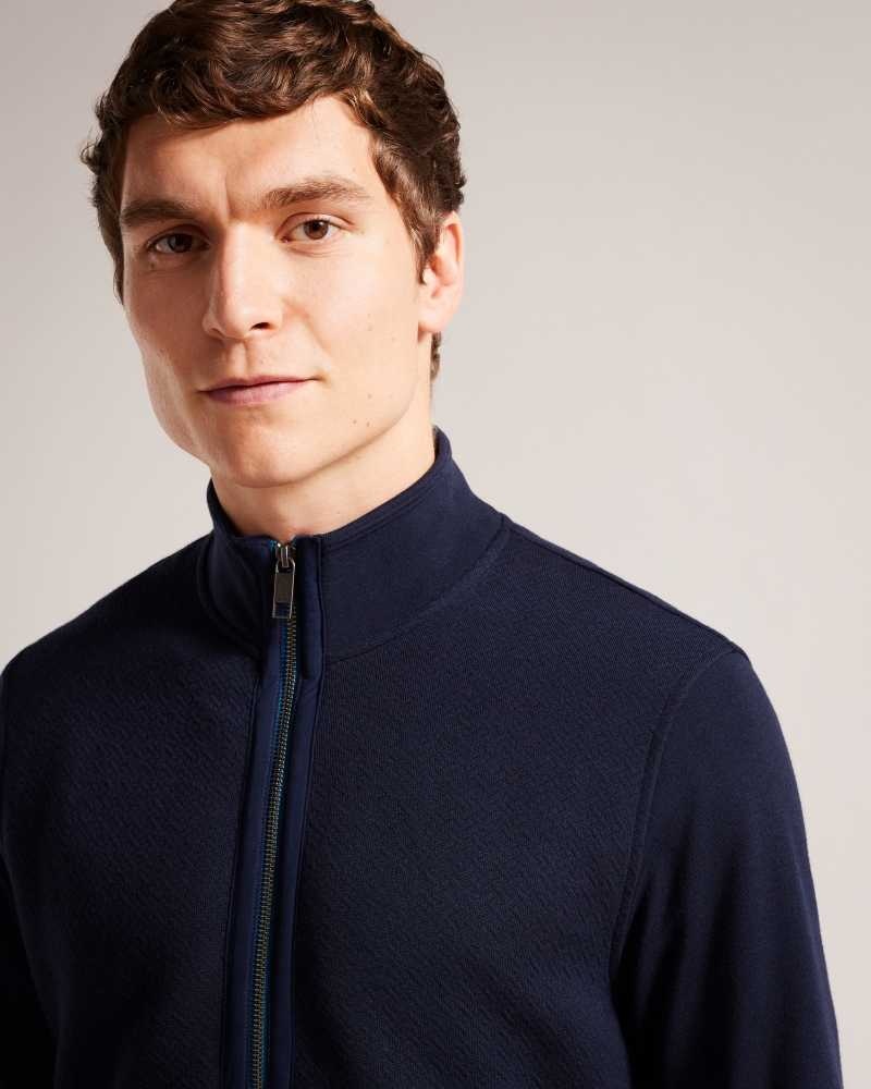 Navy Ted Baker Multy Textured Zip Through Jacket | US0001009