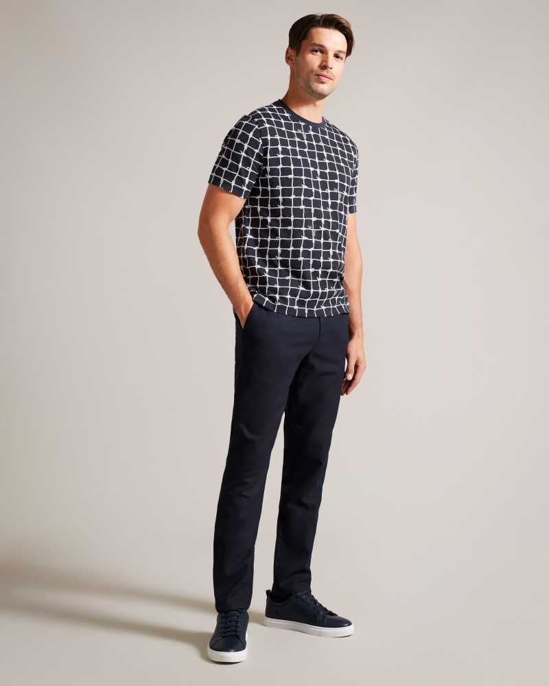 Navy Ted Baker Naidow Short Sleeve Check Print T-Shirt | US0000906