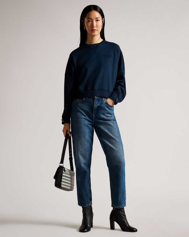 Navy Ted Baker Orietta Sweatshirt With Pleat Detail | US0001057