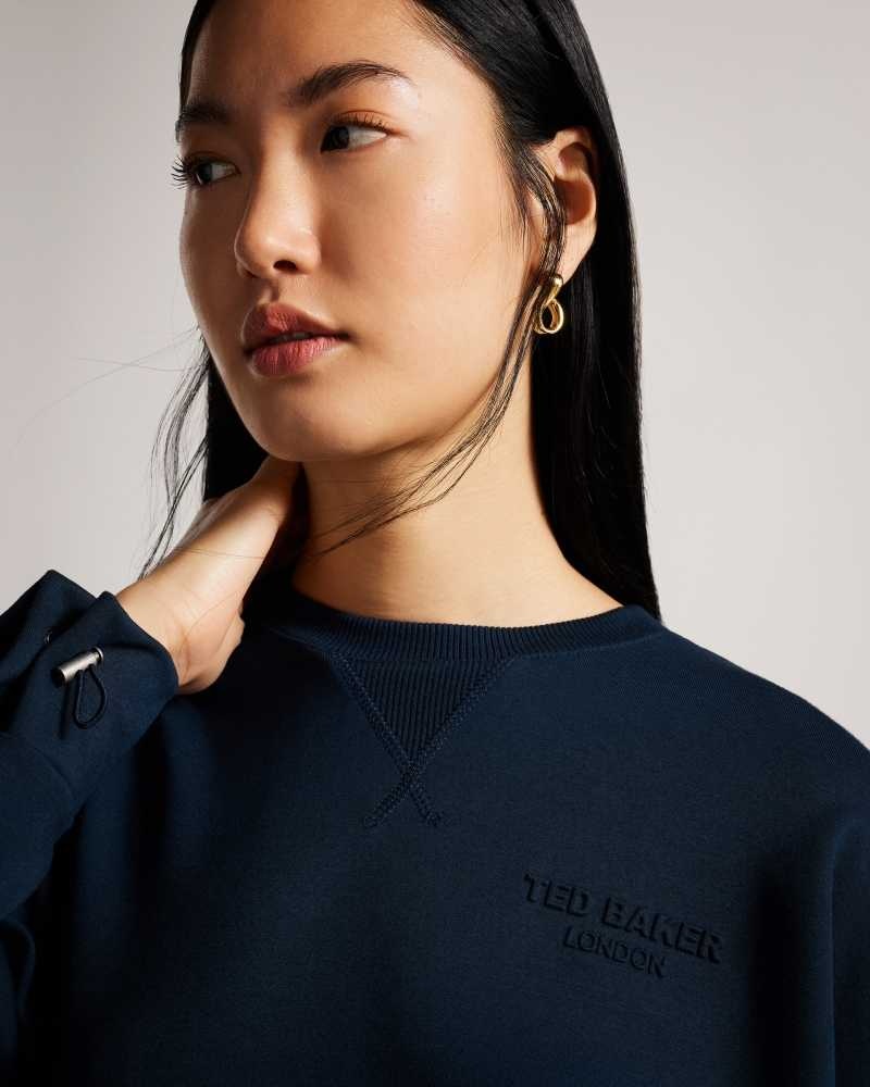 Navy Ted Baker Orietta Sweatshirt With Pleat Detail | US0001057