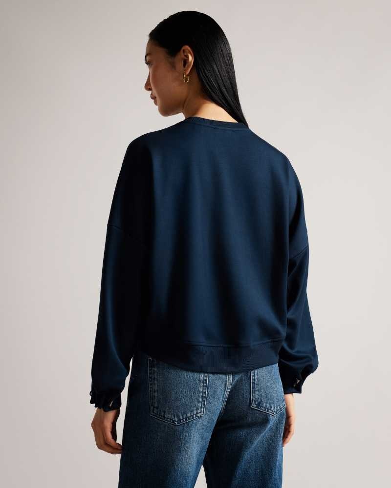 Navy Ted Baker Orietta Sweatshirt With Pleat Detail | US0001057