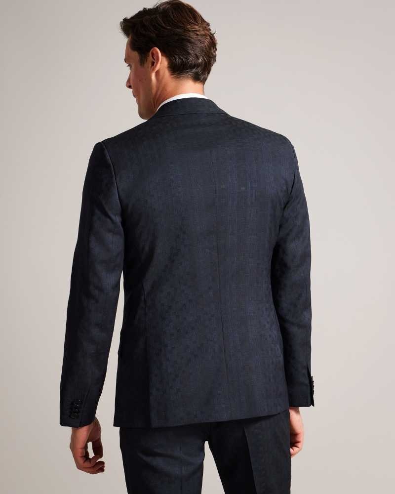 Navy Ted Baker Owenj Wool Tonal Check Suit Jacket Jackets | US0000291