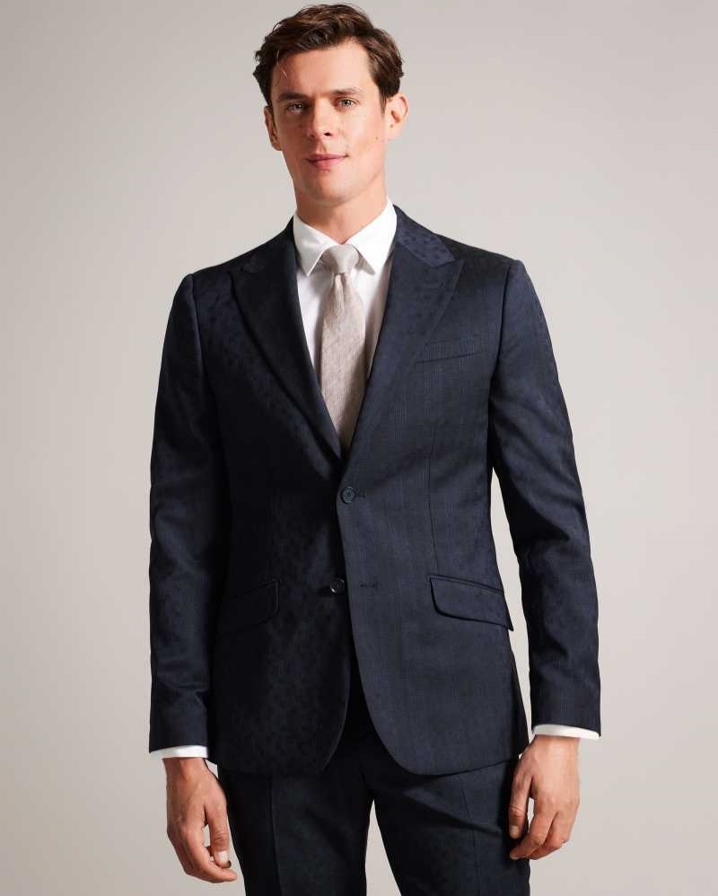 Navy Ted Baker Owenj Wool Tonal Check Suit Jacket Jackets | US0000291