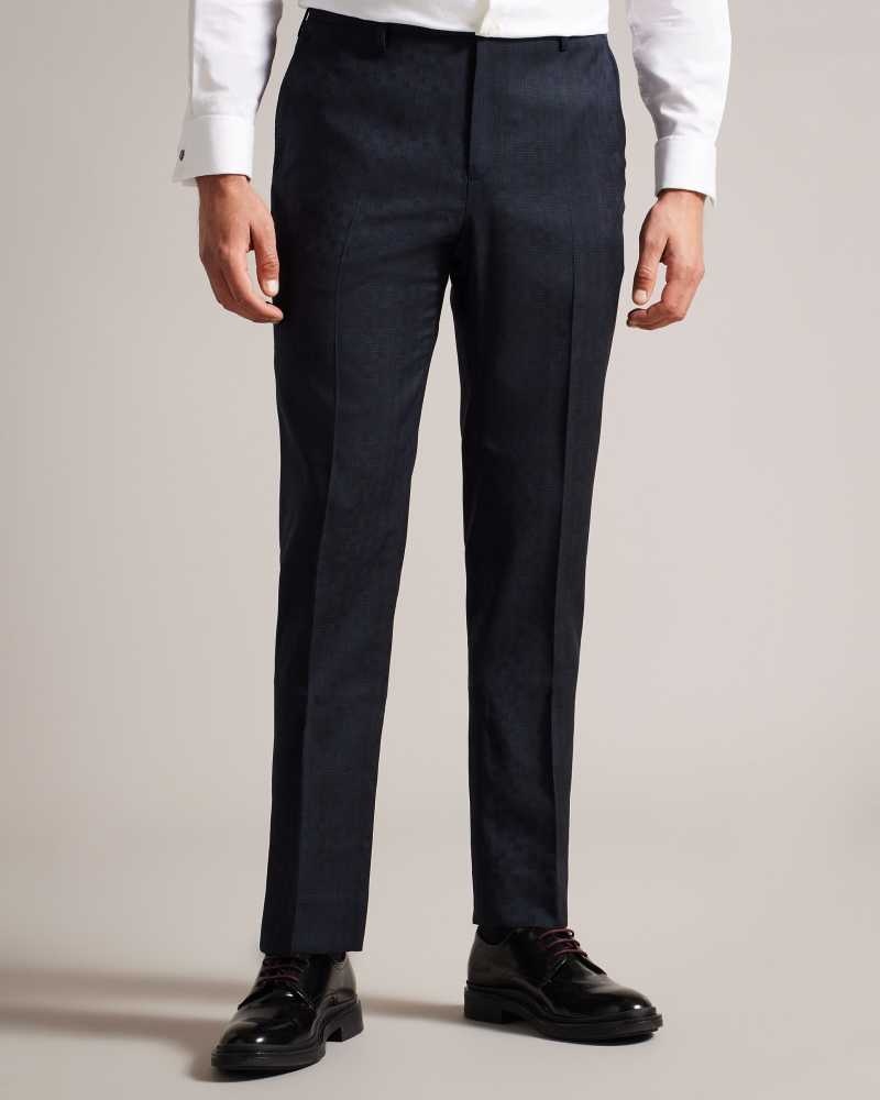 Navy Ted Baker Owent Slim Tonal Check Trousers | US0000737