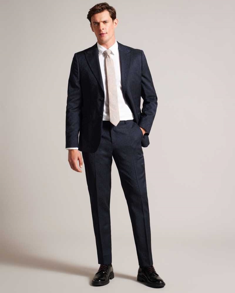 Navy Ted Baker Owent Slim Tonal Check Trousers | US0000737