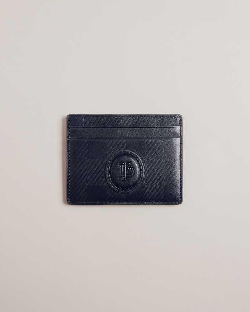 Navy Ted Baker Perrth House Check Leather Cardholder Cardholders | US0001403