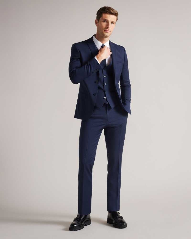 Navy Ted Baker Perthws Slim Navy Twill Suit Waistcoat | US0000783