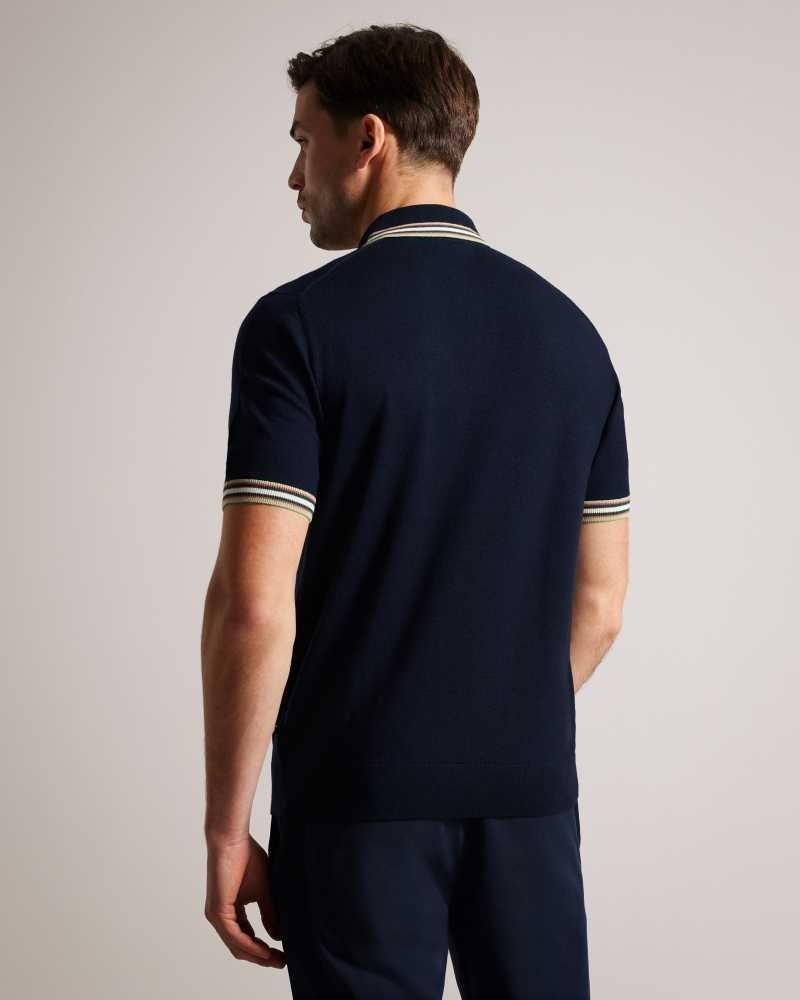 Navy Ted Baker Pierrot Short Sleeve Stripe Trim Polo Shirt | US0000483