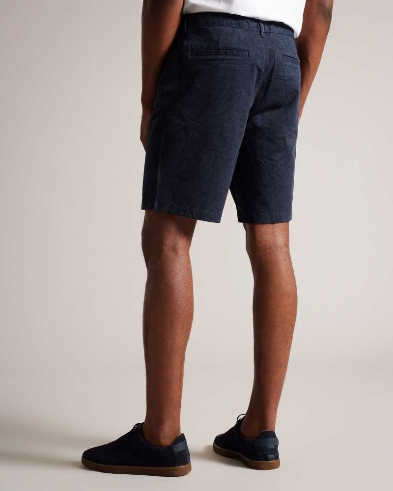 Navy Ted Baker Pinna Leaf Print Shorts | US0000677