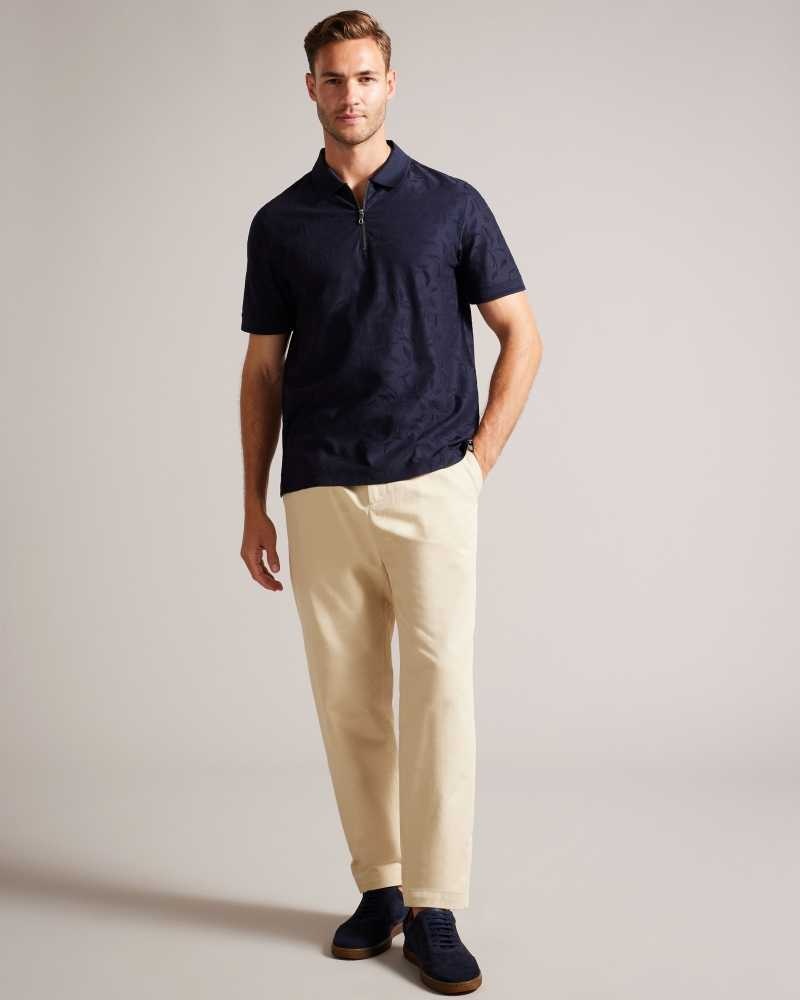 Navy Ted Baker Polenn Tulip Textured Zip Polo Shirt | US0000489