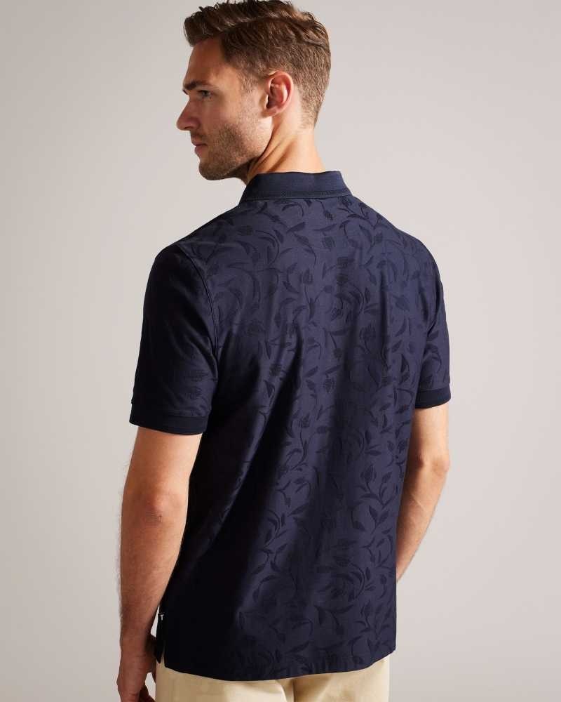 Navy Ted Baker Polenn Tulip Textured Zip Polo Shirt | US0000489