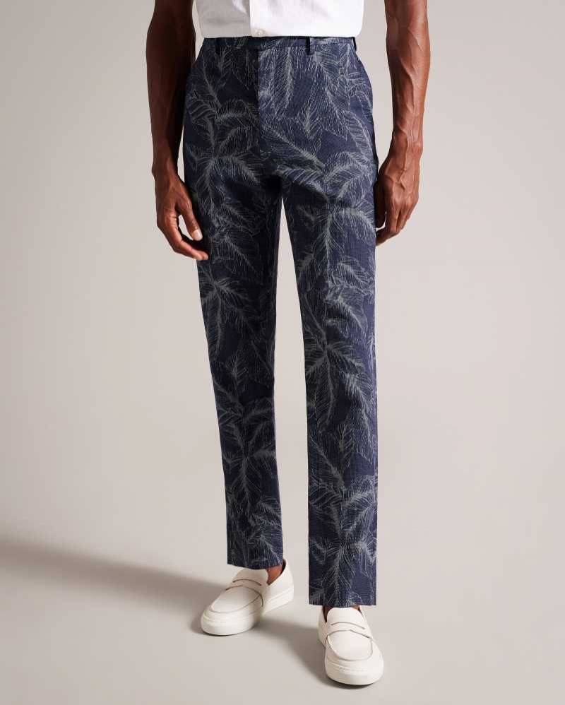 Navy Ted Baker Postot Leaf Suit Trousers | US0000770