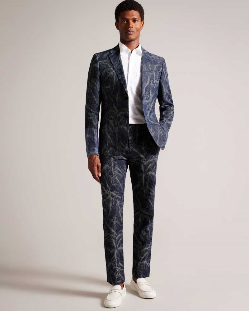 Navy Ted Baker Postot Leaf Suit Trousers | US0000770