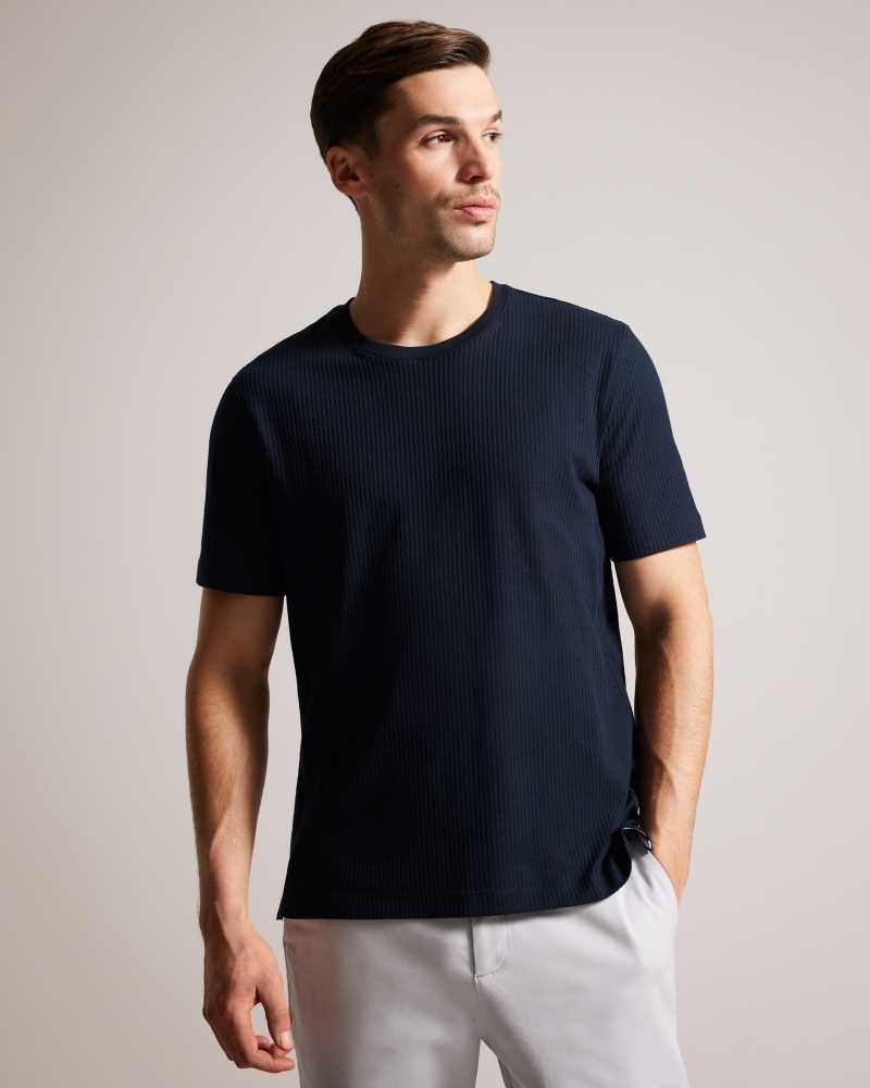 Navy Ted Baker Rakes Textured Regular Fit T-Shirt | US0000915