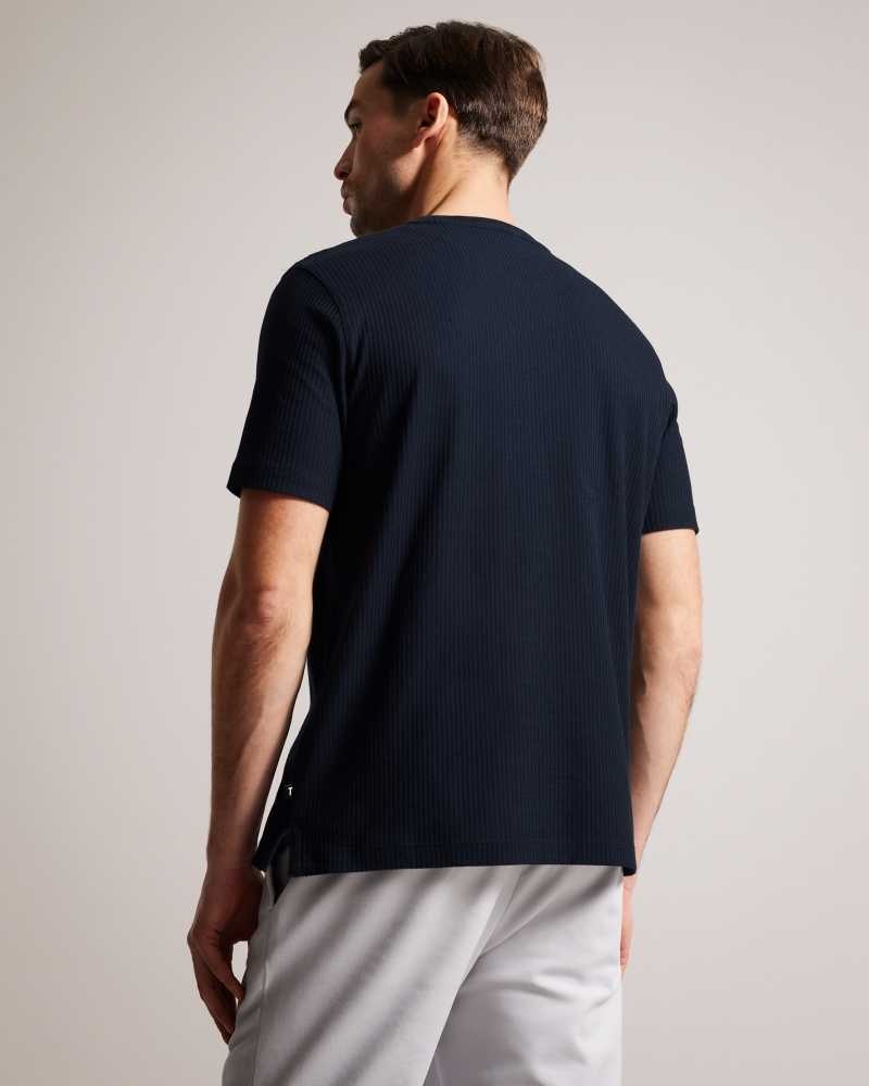 Navy Ted Baker Rakes Textured Regular Fit T-Shirt | US0000915