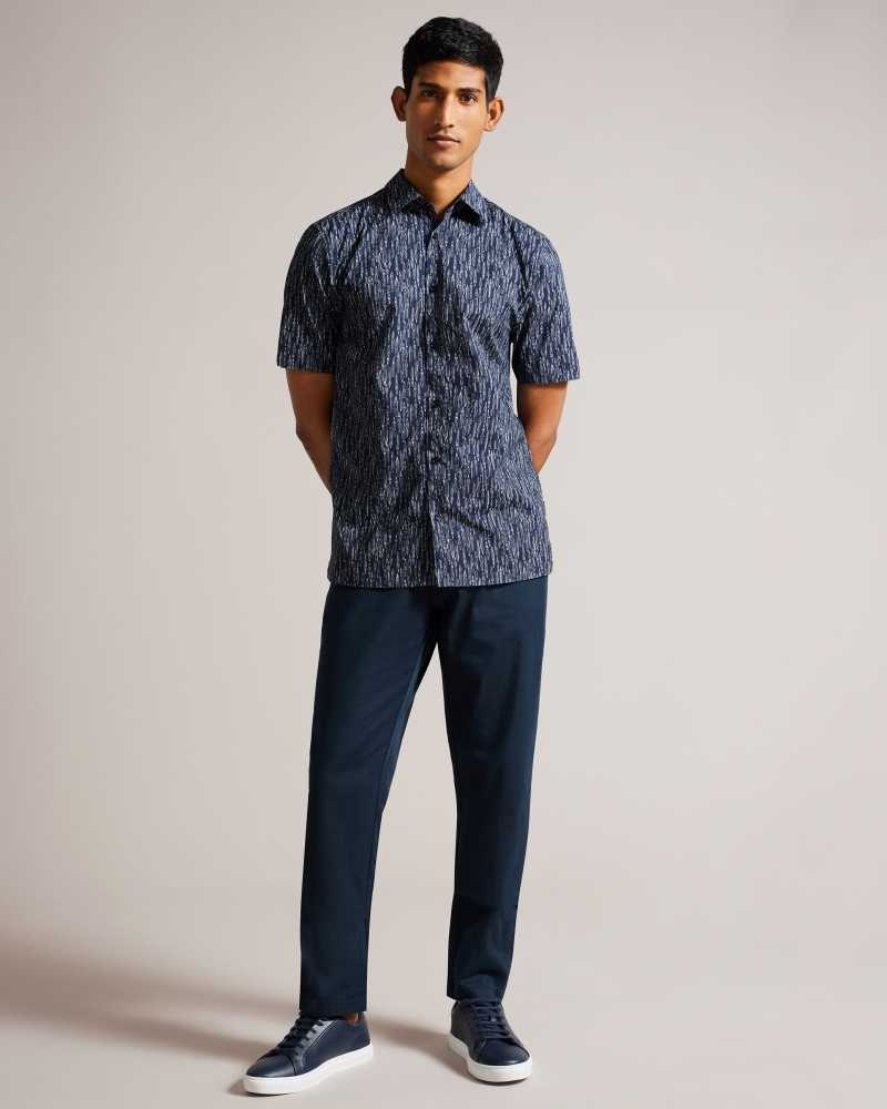 Navy Ted Baker Rieti Short Sleeve Fountain Pen Print Shirt | US0000625