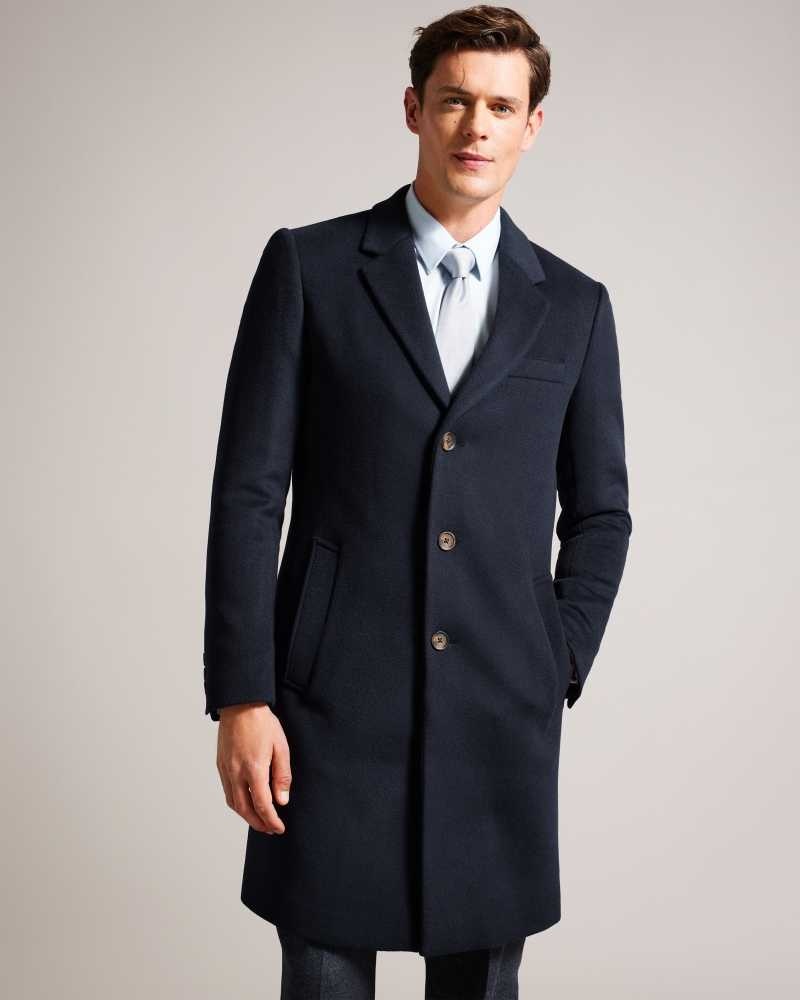 Navy Ted Baker Rueby Fitted Wool Blend City Coat Coats | US0000200