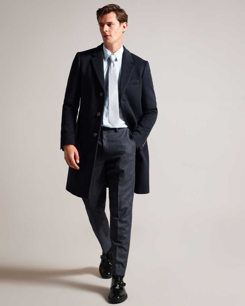 Navy Ted Baker Rueby Fitted Wool Blend City Coat Coats | US0000200