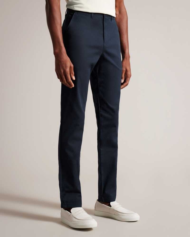 Navy Ted Baker Ryce Slim Fit Lyocell Blend Chinos Chinos | US0001192