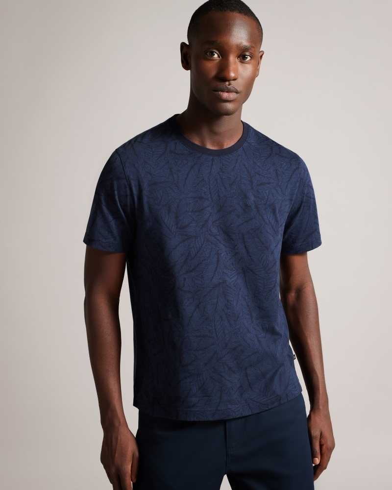 Navy Ted Baker Sedling Short Sleeve Leaf Print T-Shirt | US0000882