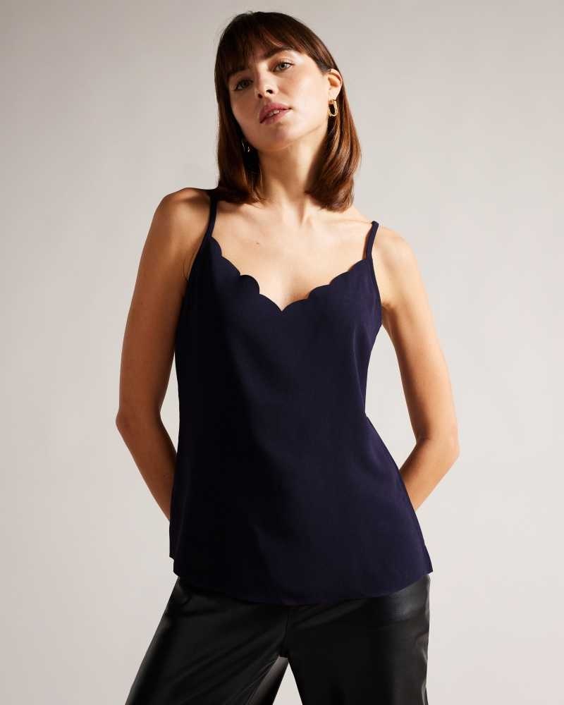 Navy Ted Baker Siina Scallop Neckline Cami Top | US0001059