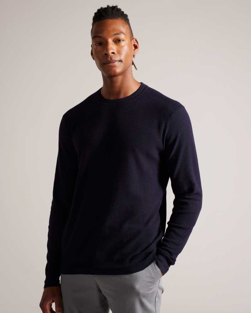 Navy Ted Baker Staylay Textured crew neck jumper | US0000360