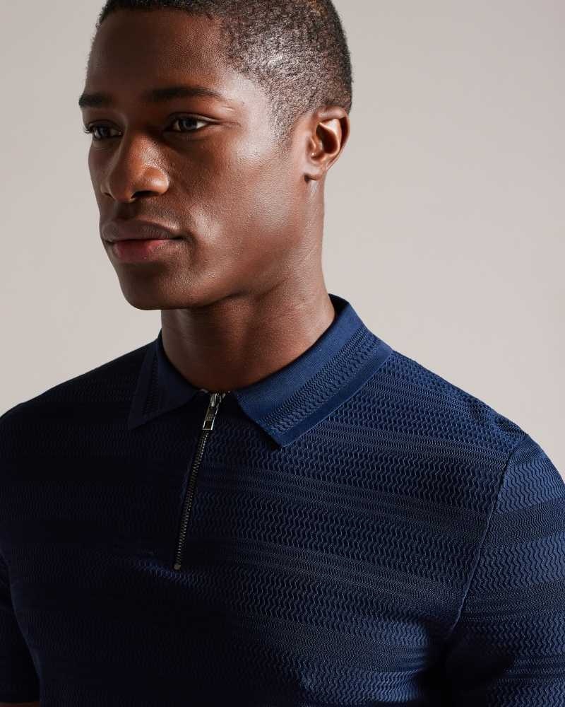 Navy Ted Baker Stree Short Sleeve Textured Polo Shirt | US0000542