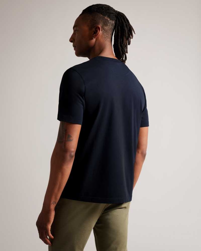 Navy Ted Baker Tywinn Short Sleeve Regular Fit Plain T-shirt | US0000868