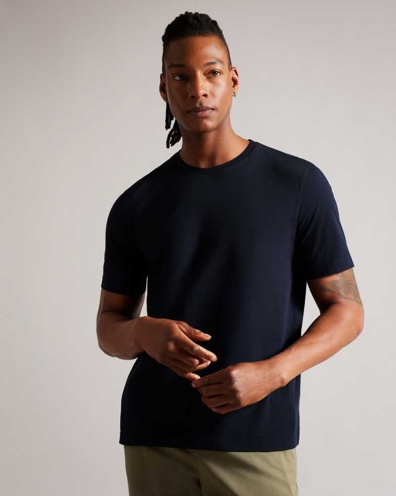 Navy Ted Baker Tywinn Short Sleeve Regular Fit Plain T-shirt | US0000868