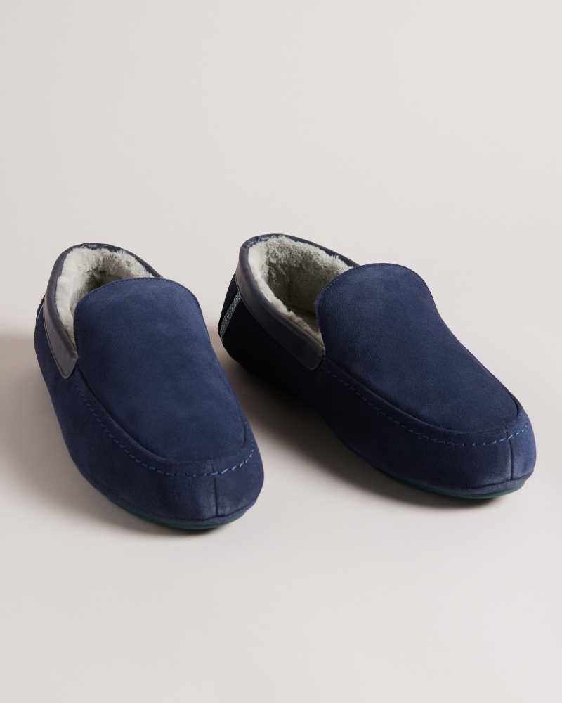 Navy Ted Baker Vallant Moccasin Slippers | US0002174