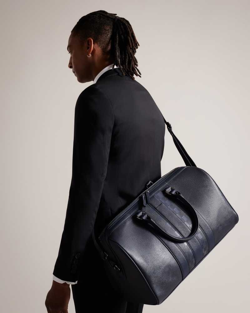 Navy Ted Baker Waylin House Check PU Holdall | US0001592