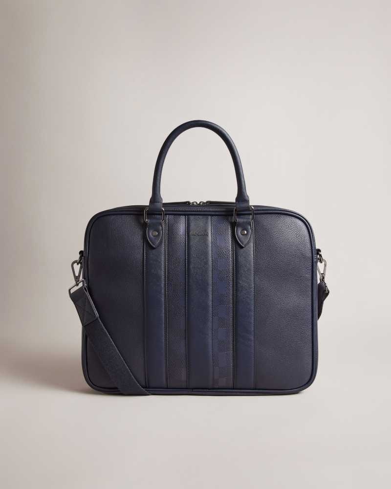 Navy Ted Baker Waymon House Check PU Document Bag | US0001381