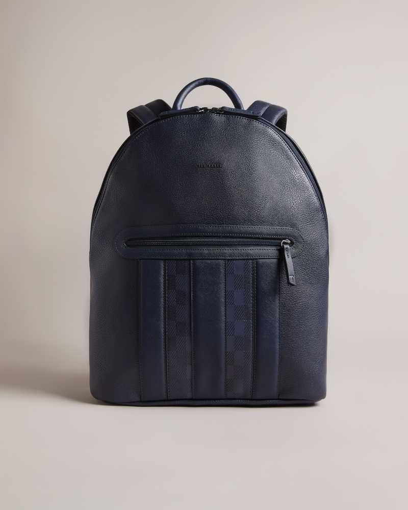 Navy Ted Baker Waynor House Check PU Backpack | US0001241