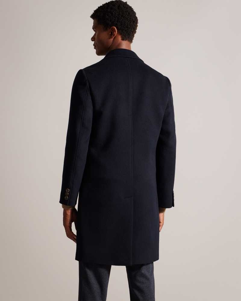 Navy Ted Baker Wilding Wool Blend Overcoat Coats | US0000196