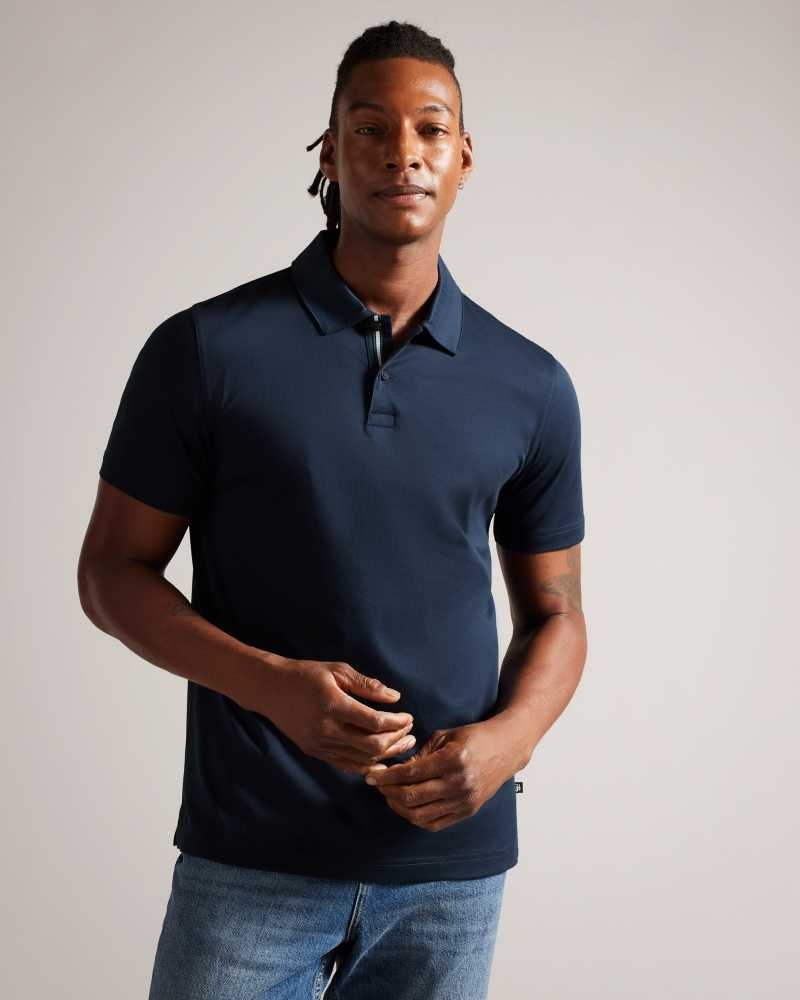 Navy Ted Baker Zeiter Short Sleeve Slim Fit Polo Shirt | US0000528