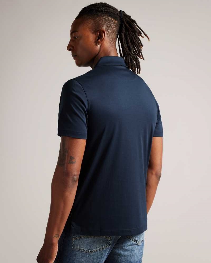 Navy Ted Baker Zeiter Short Sleeve Slim Fit Polo Shirt | US0000528