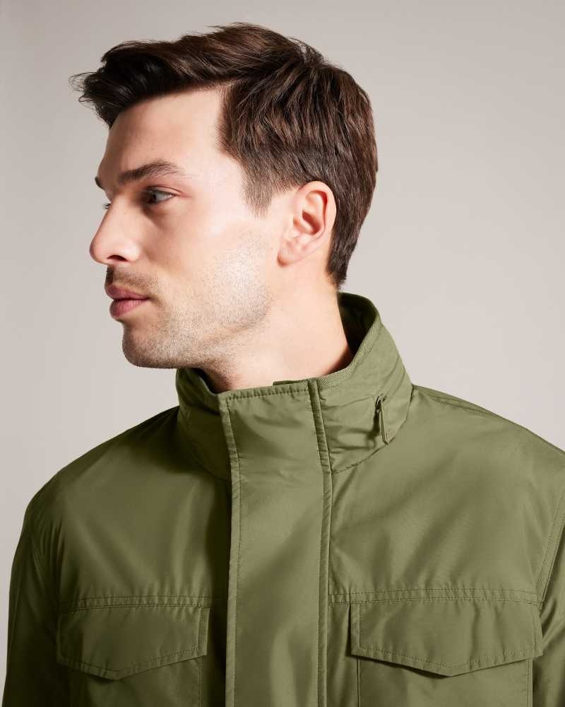 Olive Ted Baker Garceea Field Jacket With Zip Away Hood Jackets | US0000283