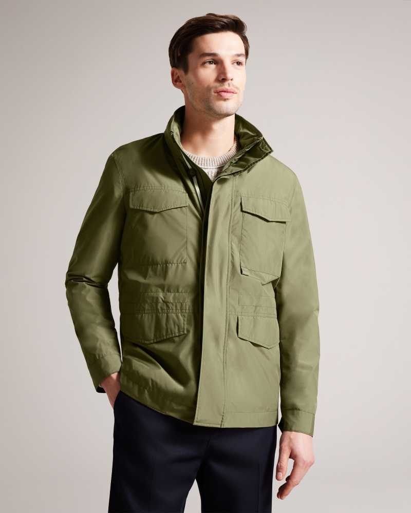 Olive Ted Baker Garceea Field Jacket With Zip Away Hood Jackets | US0000283