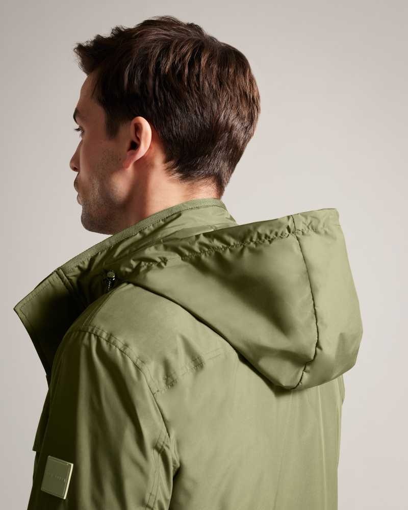 Olive Ted Baker Garceea Field Jacket With Zip Away Hood Jackets | US0000283