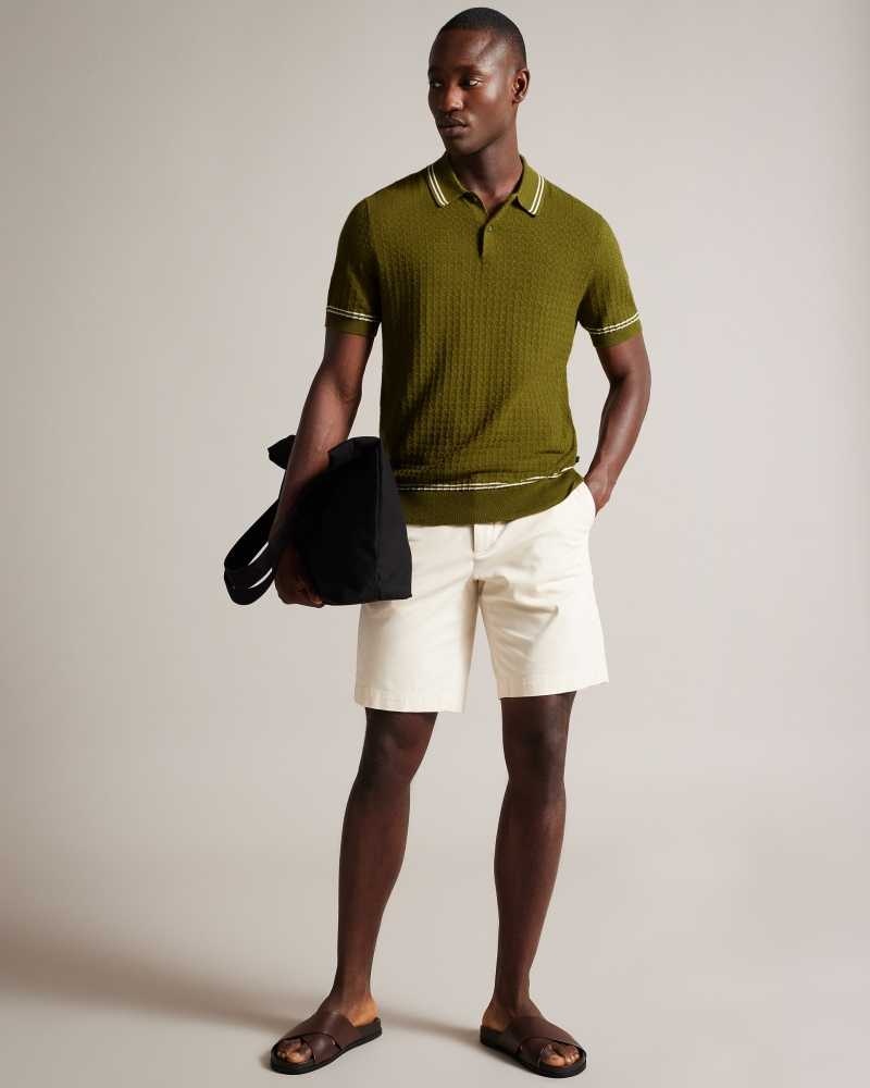 Olive Ted Baker Maytain Short Sleeve Textured Polo Shirt | US0000507