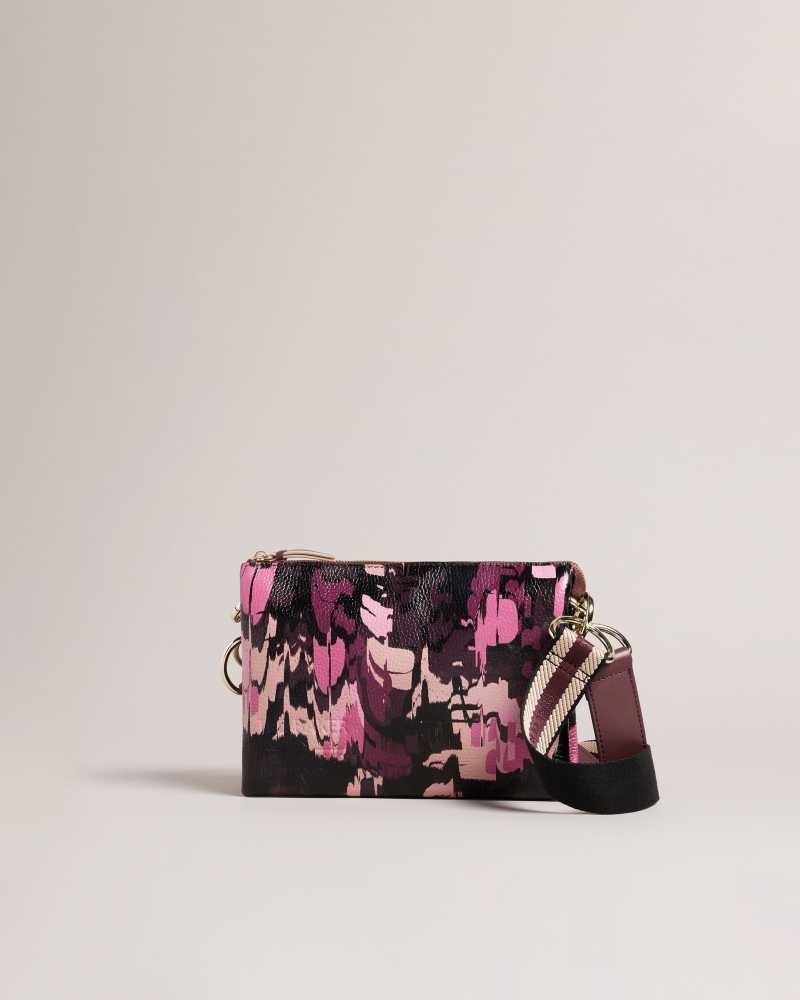 Oxblood Ted Baker Beutily Camo Print Webbing Crossbody Bag | US0001324