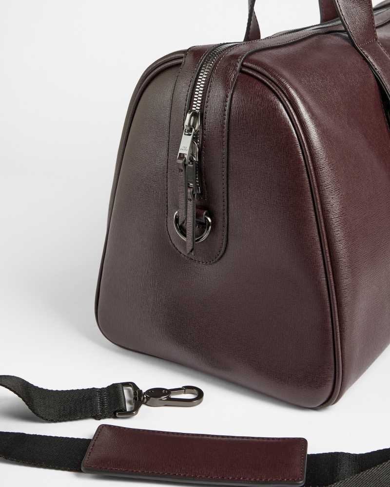 Oxblood Ted Baker Fidick Saffiano Leather Holdall Bag | US0001589