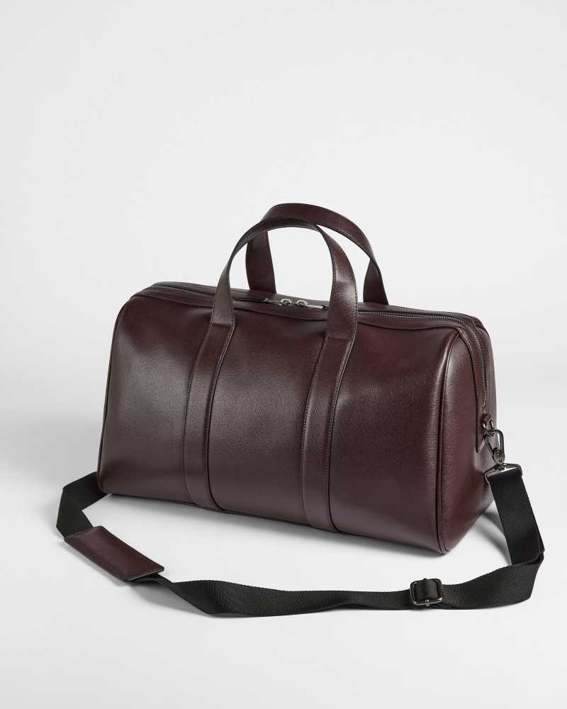 Oxblood Ted Baker Fidick Saffiano Leather Holdall Bag | US0001589