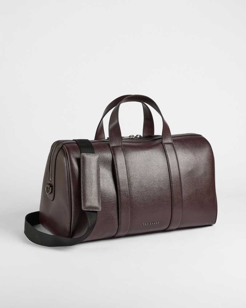 Oxblood Ted Baker Fidick Saffiano Leather Holdall Bag | US0001589